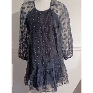 Zara‎ Womens Dress Black Sheer Floral W/Black lining Sz Small 3/4 Sleeves